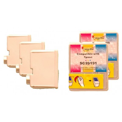 Compatible Epson S020187 black (3 pieces) and S020191 color (2 pieces) inkjet cartridges