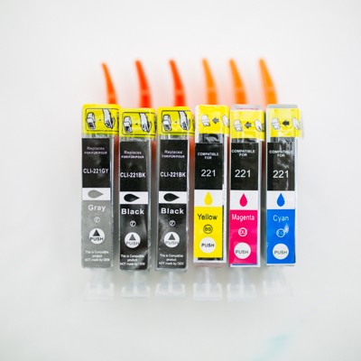 Compatible Canon PGI-220 pigment black and CLI-221 black & color ink cartridges 8-piece set (2 PGI-220 pigment black, 2 CLI-221 black, 1 CLI-221 gray, 1 CLI-221 cyan, 1 CLI-221 magenta, 1 CLI-221 yellow)