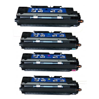 Remanufactured HP laser toner cartridges: 1 HP Q2670A black, 1 HP Q2671A cyan, 1 HP Q2672A yellow and 1 HP Q2673A magenta