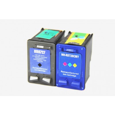 Remanufactured HP C8727AN (No. 27) black ink cartridge (1 piece) and C8728AN (No. 28) color ink cartridge (1 piece)