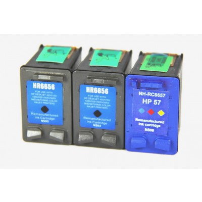 Remanufactured HP C6656 (No. 56) black ink cartridge (2 pieces) and C6657 (No. 57) color ink cartridge (1 piece)