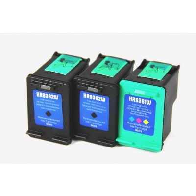 Remanufactured HP C9362WN (No. 92) black ink cartridge (2 pieces) and 1 HP C9361WN (No. 93) tri-color ink cartridge (1 piece)