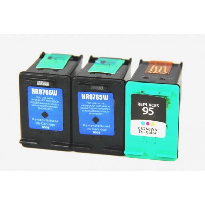 Remanufactured HP C8765 (No. 94) black ink cartridge (2 pieces) and C8766 (No. 95) color ink cartridge (1 piece)