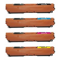 Compatible HP laser toner cartridges: 1 HP CE310A black, 1 HP CE311A cyan, 1 HP CE312A yellow and 1 HP CE 313A magenta