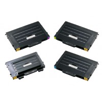 Remanufactured alternative to Samsung laser toner cartridges: 1 CLP-500D7 black , 1 CLP-500D5C cyan, 1 CLP-500D5M magenta and 1 CLP-500D5Y yellow combo set