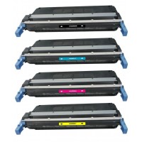 Remanufactured HP laser toner cartridges: 1 HP C9730A black, 1 HP C9731 cyan, 1 HP C9732A yellow and 1 HP C9733A magenta