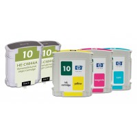 Remanufactured HP ink cartridges - C4844A (No. 10) high capacity black (2 pieces), C4841A (No. 10) cyan (1 piece), C4843A (No. 10) magenta (1 piece), C4842A (No. 10) yellow (1 piece)