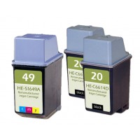 Remanufactured HP ink cartridges - C6614A (No. 20) black ink cartridge (2 pieces) and 51649 (No. 49) color ink cartridge (1 piece)