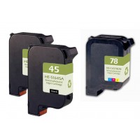Remanufactured HP 51645A (No. 45) black ink cartridge (2 pieces) and C6578D (No. 78) color ink cartridge (1 piece)