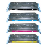 Remanufactured HP laser toner cartridges: 1 HP Q6000A black, 1 HP Q6001A cyan, 1 HP Q6002A yellow and 1 HP Q6003A magenta