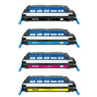Remanufactured HP laser toner cartridges: 1 HP Q6470A black, 1 HP Q7581A cyan, 1 HP Q7582A yellow and 1 HP Q7583A magenta