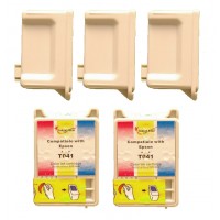 Remanufactured Epson T040120 black (3 pieces) and T041020 color (2 pieces) inkjet cartridges