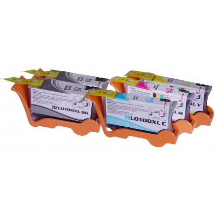 Compatible Lexmark 100XL high yield ink cartridges: 2 black, 1 cyan, 1 magenta and 1 yellow