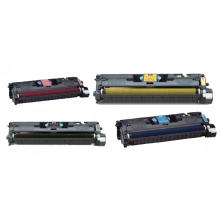 Remanufactured HP laser toner cartridges: 1 HP C9700A black, 1 HP C9701A cyan, 1 HP C9702A yellow and 1 HP C9703A  magenta