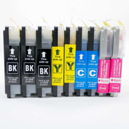 Compatible Brother LC75BK, LC75C, LC75M, LC75Y high yield ink cartridges (3 black, 2 cyan, 2 magenta, 2 yellow) value pack
