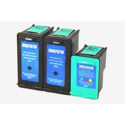 Remanufactured HP C8767 (No. 96) high yield black ink cartridge (2 pieces) and C9363 (No. 97) high yield color ink cartridge (1 piece)